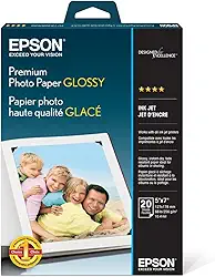 Epson Papel fotográfico premium S041464, 30 kg, alto brilho, 5 x 7 (pacote com 20 folhas)