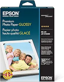 Epson Papel fotográfico premium S041464, 30 kg, alto brilho, 5 x 7 (pacote com 20 folhas)