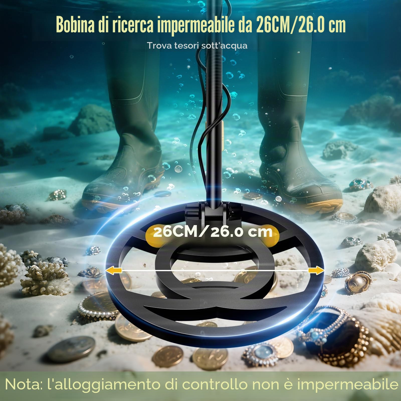 Metal Detector professionale per adulti e bambini, chip anti-interferenza, IP68, impermeabile, supporta batteria e alimentazione USB, 5 modalità di rilevazione (Verde)