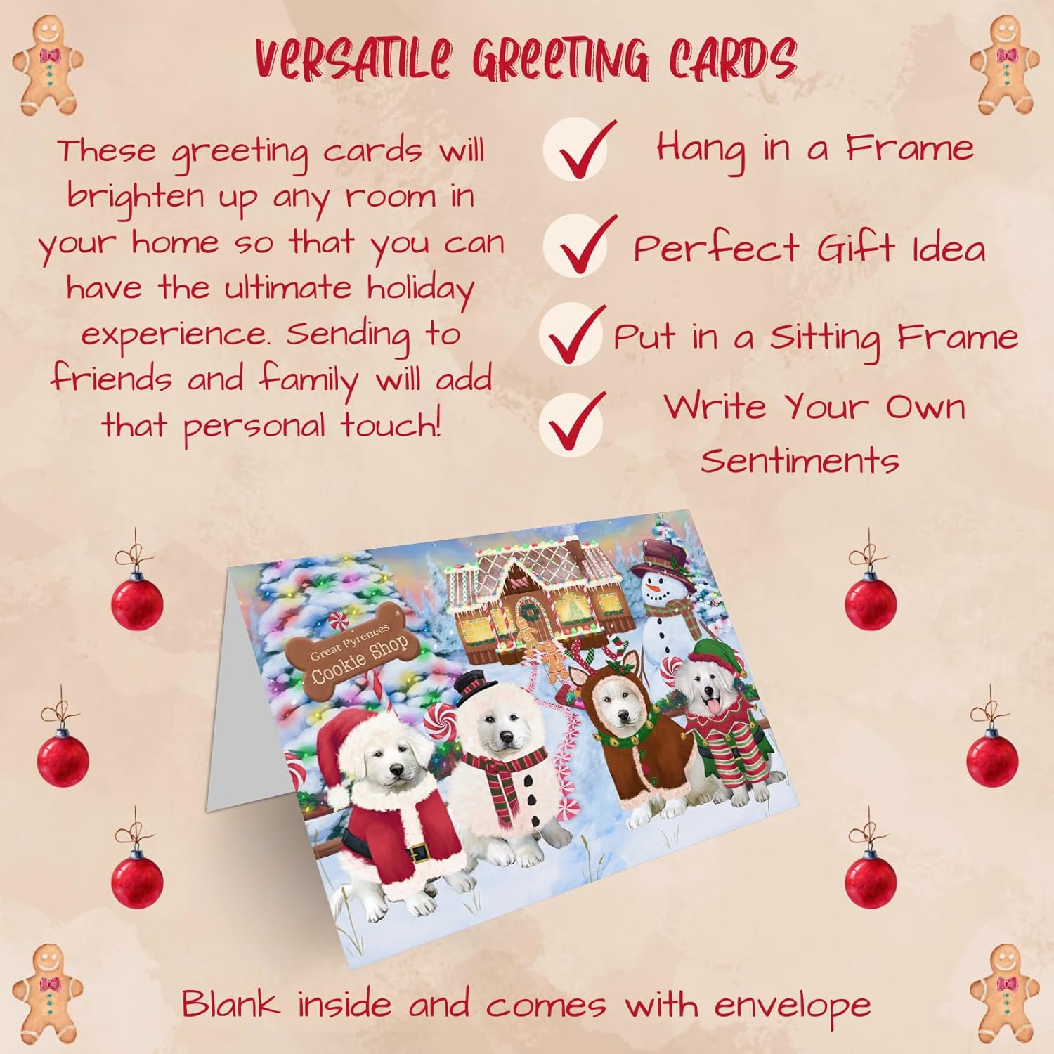 Holiday Gingerbread Cookie Shop Great Pyrenees Dog Greeting Cards - Adorable Pets Invitation Cards with Envelopes - Pet Artwork Christmas Greeting Cards GCD71609 (10 Greeting Cards)