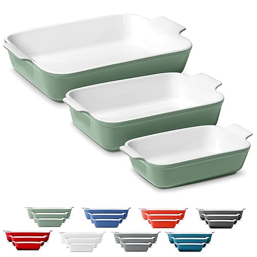 Stoneware Casserole Dish Bakeware Set of 3 | Rectangular Dinnerware