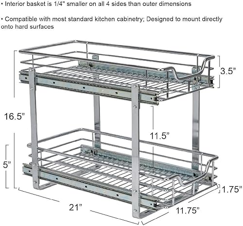 Vista 144 de Household Essentials Glidez - Organizador multiusos de acero cromado extraíble y deslizante para utensilios de cocina y utensilios para hornear