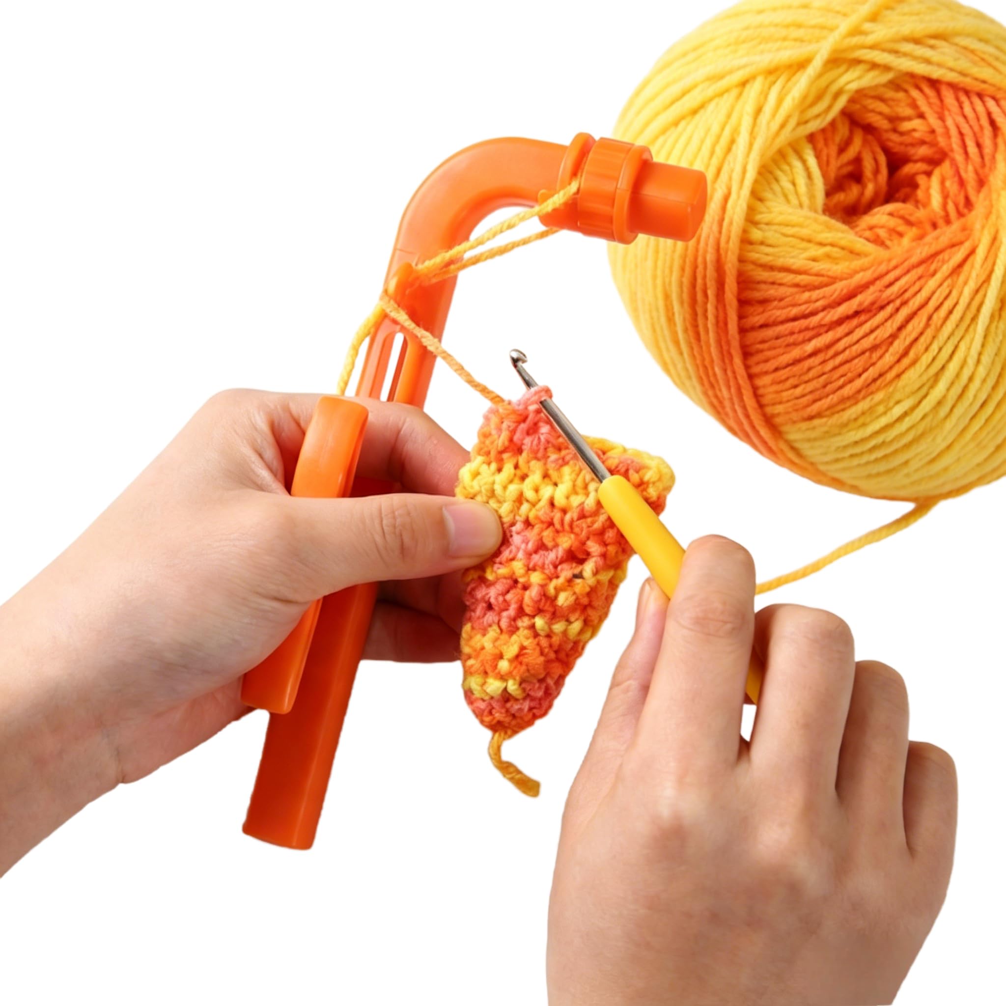 Auralura Crochet Holder for Beginners, Tension Control Crochet Helper, Yarn Tension Regulator and Yarn Guide Tool, Portable Crochet Accessories, Helper to Learn How to Crochets (Orange)