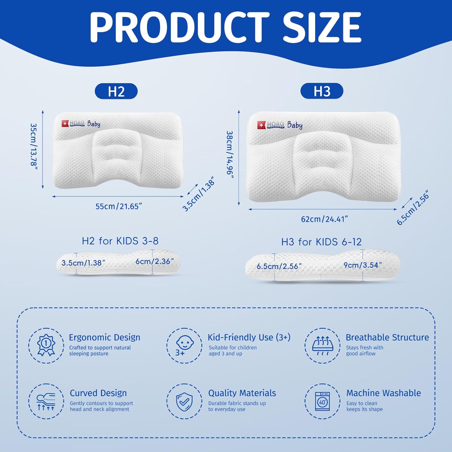 Toddler Pillow, Breathable & Cozy Machine Washable Kids Pillow, 21.6x13.8 Ergonomic Children Pillow for Boys and Girls Aged 3-8 (Height 2) - Image 4