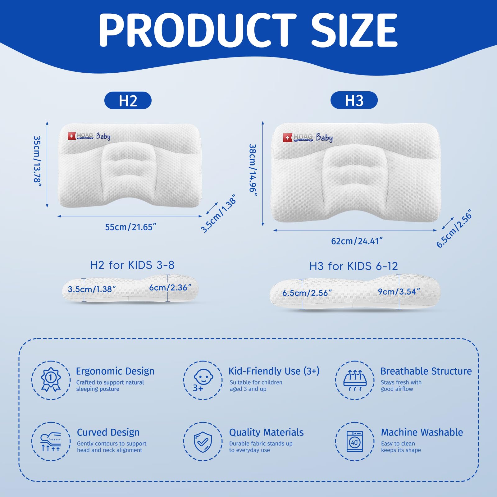Cuscino per bambini con federa, traspirante e accogliente, lavabile in lavatrice, cuscino con federa, 21,6 x 13,8 cm, cuscino ergonomico per bambini per ragazzi e ragazze dai 3 agli 8 anni
