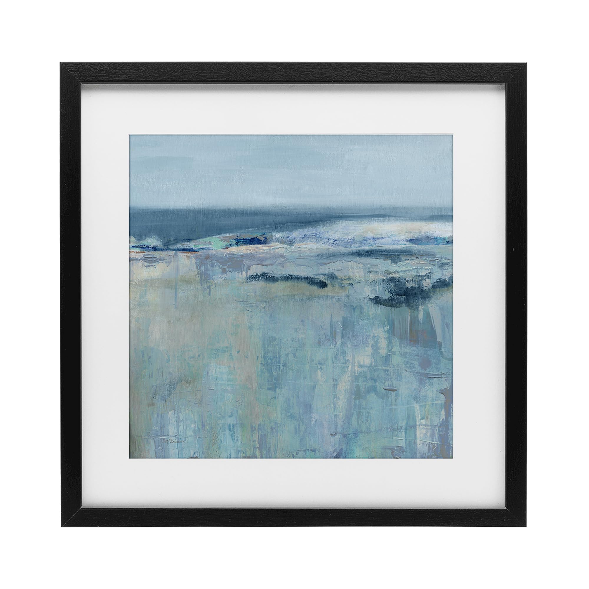 Stupell Industries Midnight Black (Textured) Serene Abstract Seascape, 16 X 16 Inch Framed Print Under Glass