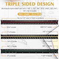 Vista 3 de Macarrie Regla triangular a escala arquitectónica, 12 pulgadas, regla de aluminio de metal con medidas imperiales para arquitecto, estudiante, 3