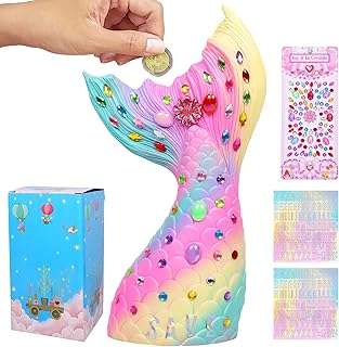 Spardose Mädchen, Meerjungfrau Sparbox, Sparschwein Lustig, Sparbüchse Mädchen mit DIY Aufklebern, Wiederverwendbare Spar Box, Hilft Kindern und Erwachsenen die Gewohnheit zum Sparen zu Entwickeln