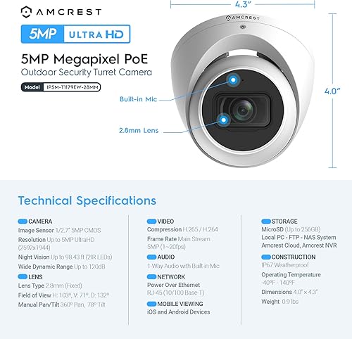 Miniatura 8 de Amcrest Sistema de cámara de seguridad POE de 5 MP para exteriores NVR POE de 8 canales 8 cámaras POE de torreta de 5 MP cámaras IP POE de torreta