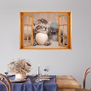 wall26 Wall Sticker Zen Cute Baby Cat Kitten Sleeping Animals Open Window Wall Mural, Not Peel and Stick, Non-Woven Wallpaper Decorative for Bedroom, Living Room, Office - 36"x48"