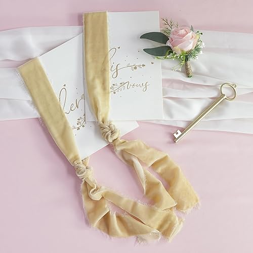 Miniatura 5 de HUIHUANG Cinta de terciopelo champán de 2 pulgadas, color marrón claro, cinta de terciopelo de seda deshilachada para envoltura de regalos,