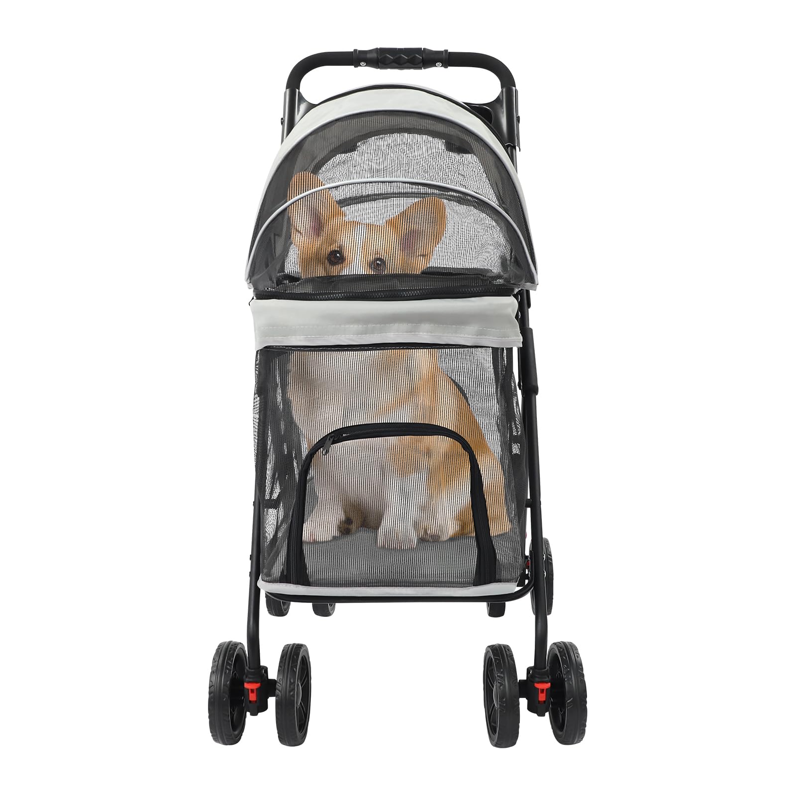 Transportín para perros con ruedas, mochila plegable para perros con función de carro, paneles de malla transpirable con red elevada para viajes y excursiones con perro o gato (gris y