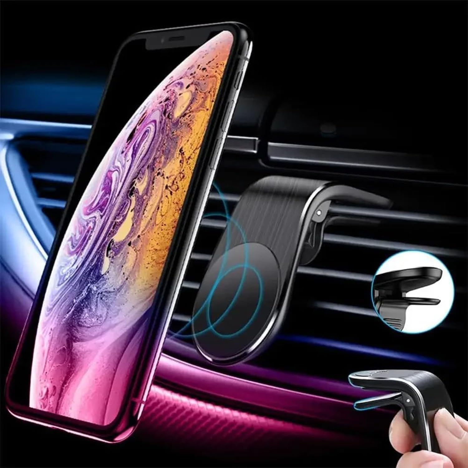 Soporte magnético para móvil en salpicadero Coche, Clip Rejilla ventilación, sujeción teléfono Smartphone 360º,