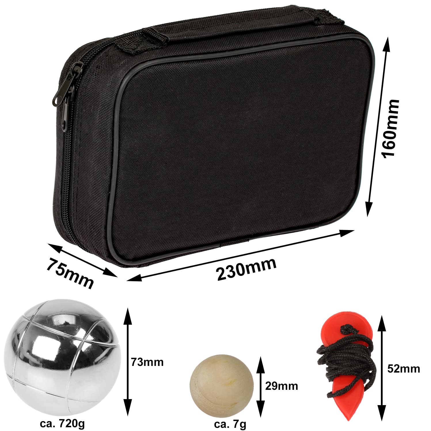 FunTomia Boccia Kugeln Set, Boule Kugeln mit 6X Metall-Kugeln 73mm, 720g, 1x Holz-Kugel, 1x Abstandsmesser inkl. Luxuriöser Tragetasche, Petanque für Outdoor-Spiel Garten und Strand Spielzeug