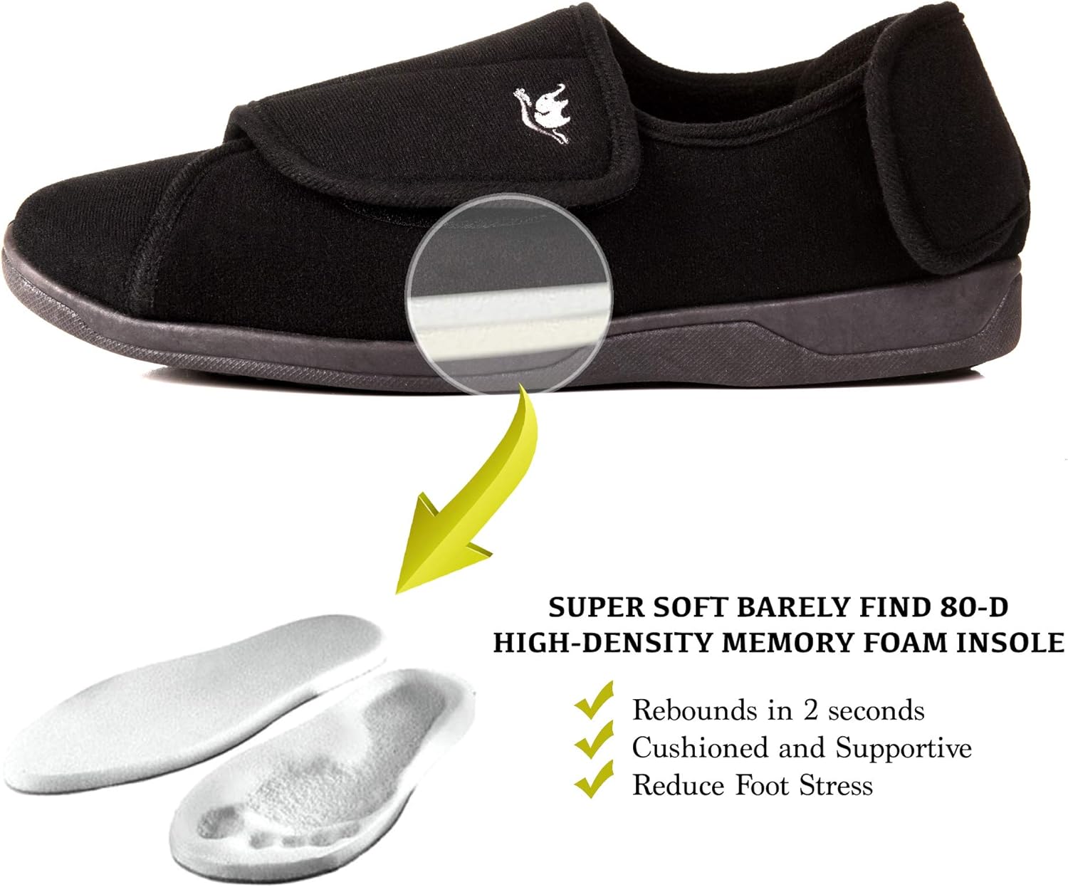Miniatura 4 de Pantuflas para diabéticos de espuma viscoelástica 80-D para hombre con cierres ajustables, anchura extra ancha, cómodas, cálidas, de forro polar,