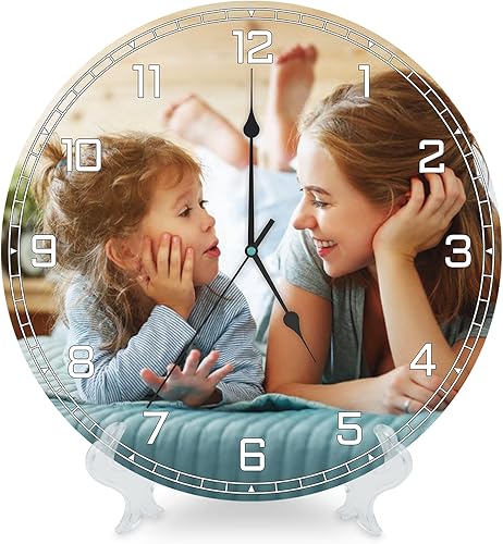 Miniatura 8 de witfox Relojes de pared redondos personalizados con foto, silencioso, sin tictac, con imagen, texto y logotipo, relojes de pared personalizados para