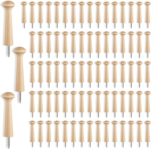 Miniatura 7 de Jetec Clavijas de madera con rosca de madera de 2.9 pulgadas de largo, estantes de madera sin terminar para colgar ropa, sombreros, toallas y más