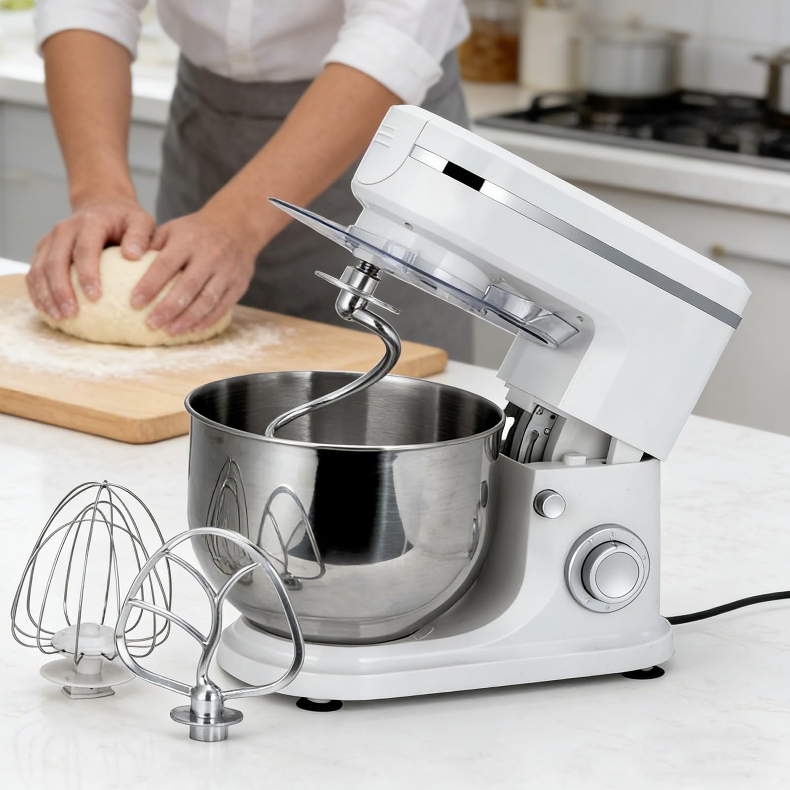 Impastatrice Planetaria Da 6 Litri Con Sbattitore/Frullatore/Gancio Per Impastare, Macchina Per Montare La Panna, Impastatrice Elettrica Con 6 Velocità Regolabili, Per Negozi Di Snack