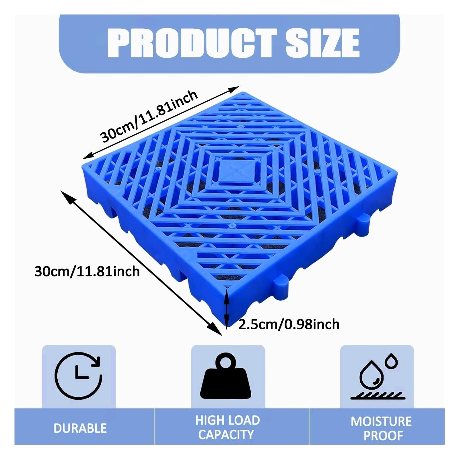 Lot de 4 palettes emboîtables en plastique durable pour le stockage de sous-sol, design léger et emboîtable pour une organisation facile, idéal pour les marchandises et le sol extérieur de la cage