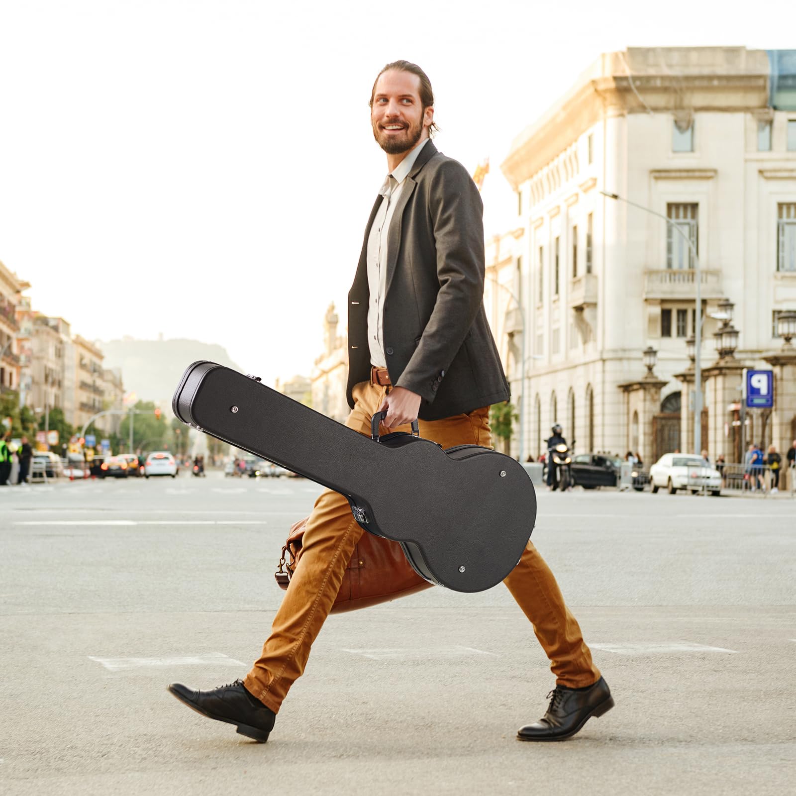 VEVOR Custodia Rigida per Chitarra Elettrica, Custodia Rigida Forma di Zucca 1100 mm, con Chiavi di Chiusura Maniglia Fodera Morbida Custodia Resistente all'Acqua per Chitarre LES Paul 1100 mm Nero