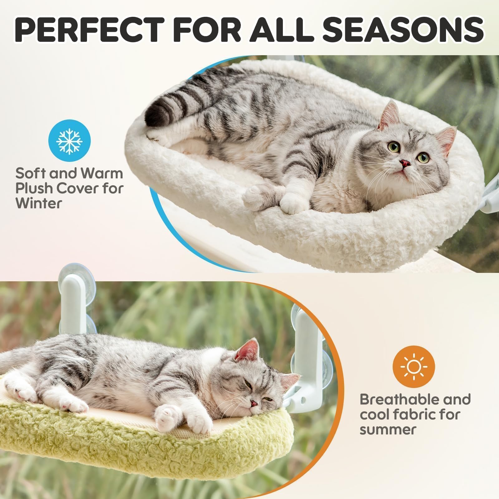 EDAGNY Hamac Chat Fenetre Premium Velours Rose Pour repos et Bronzer - 54X36cm Pliable Hamac Pour Chat avec Housse Reversible, Cadre Metallique Robuste Supporte 15kg, Blanc M