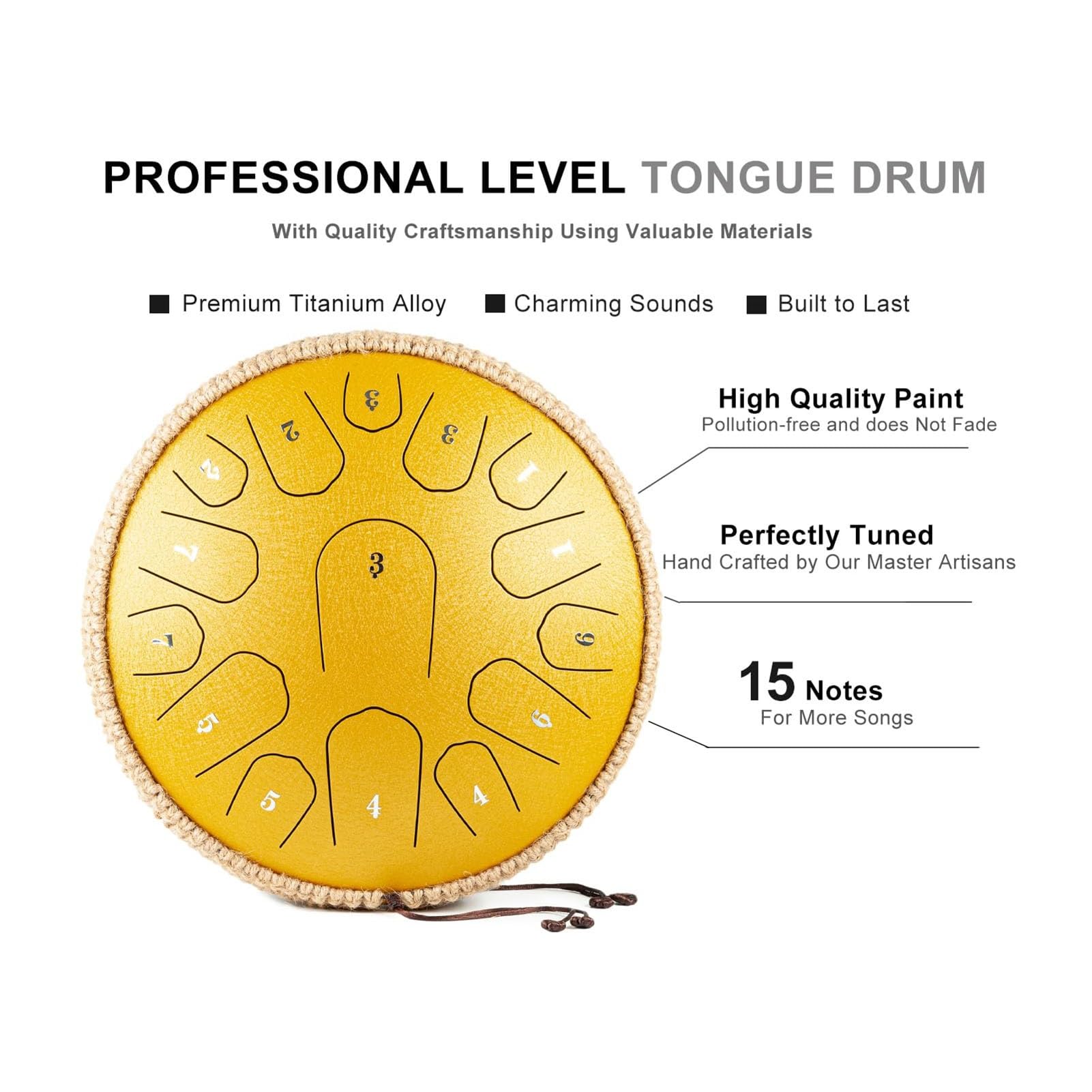 Percusión De Tambor Handpan En Re Mayor, Tambor De Lengua De Acero De 13 Pulgadas Y 15 Notas, Instrumento Handpan Tambores Handpan Para Adultos, Para La Meditación De Yoga(A)