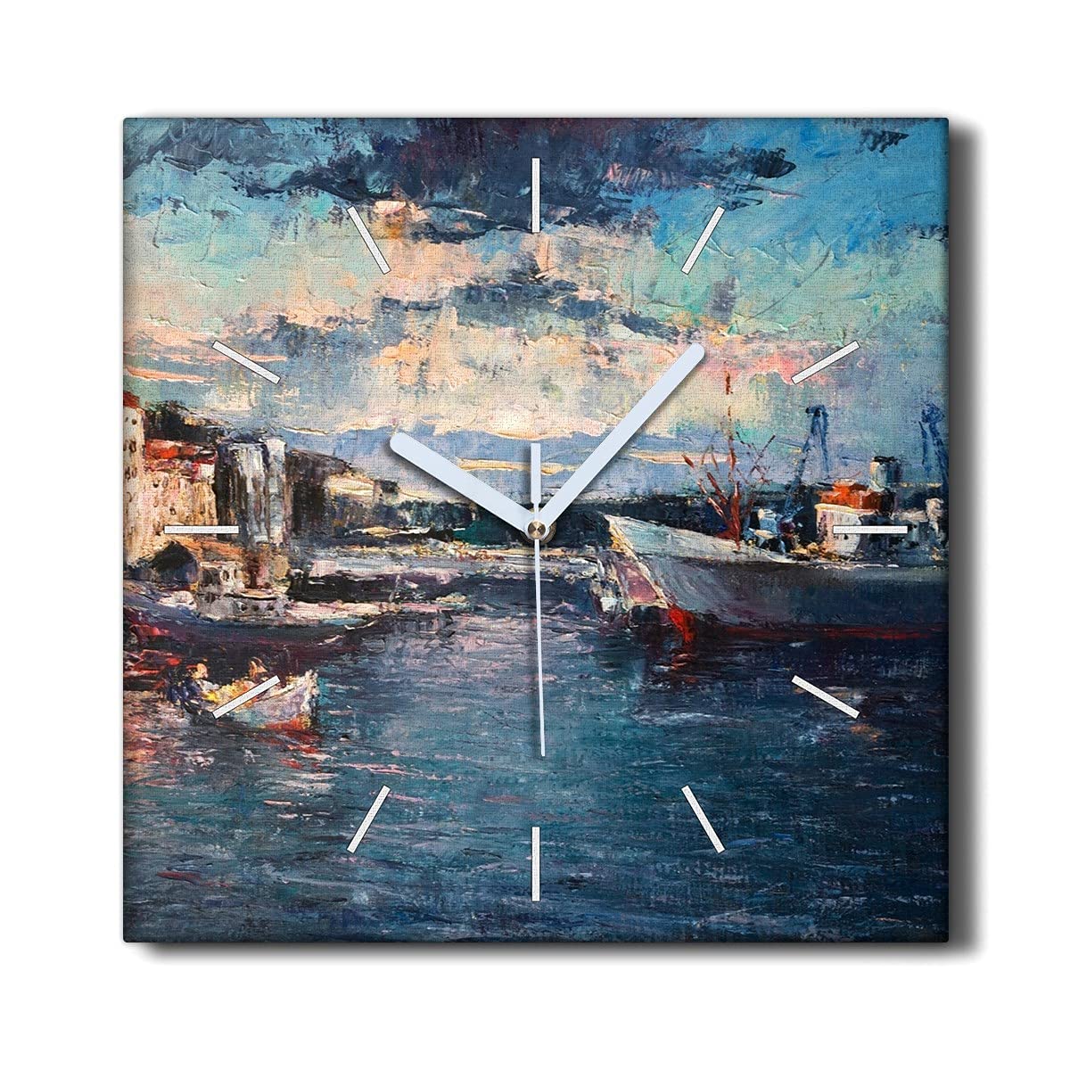 Horloge sur Toile 30x30cm Port Maritime sans tic-tac Coloray