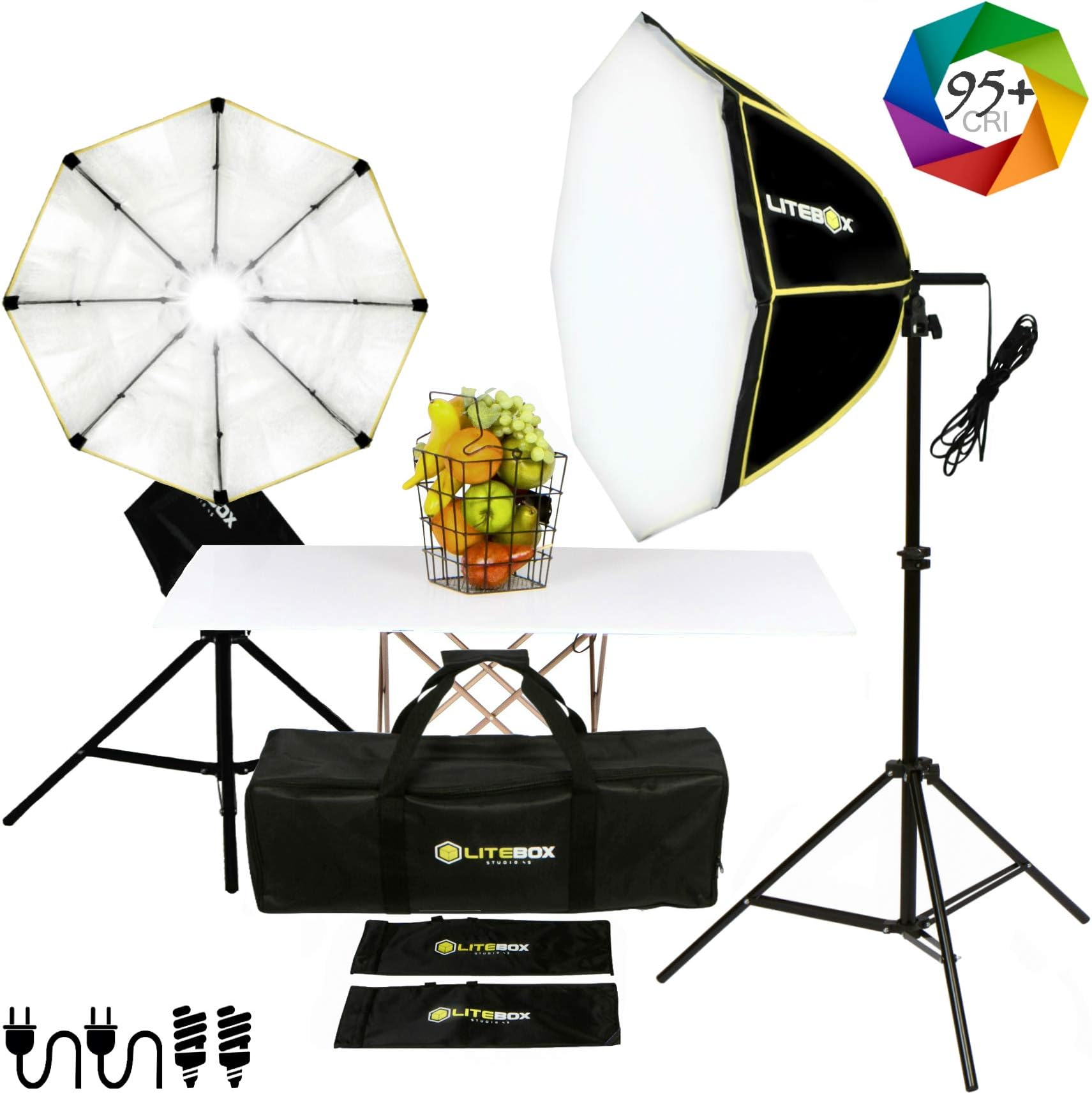 LITEBOX Photography Lighting Kit with Stands (Beginner Friendly) - Softbox Lights for Video Filming (No Strobe) - 5500K 95+ CRI