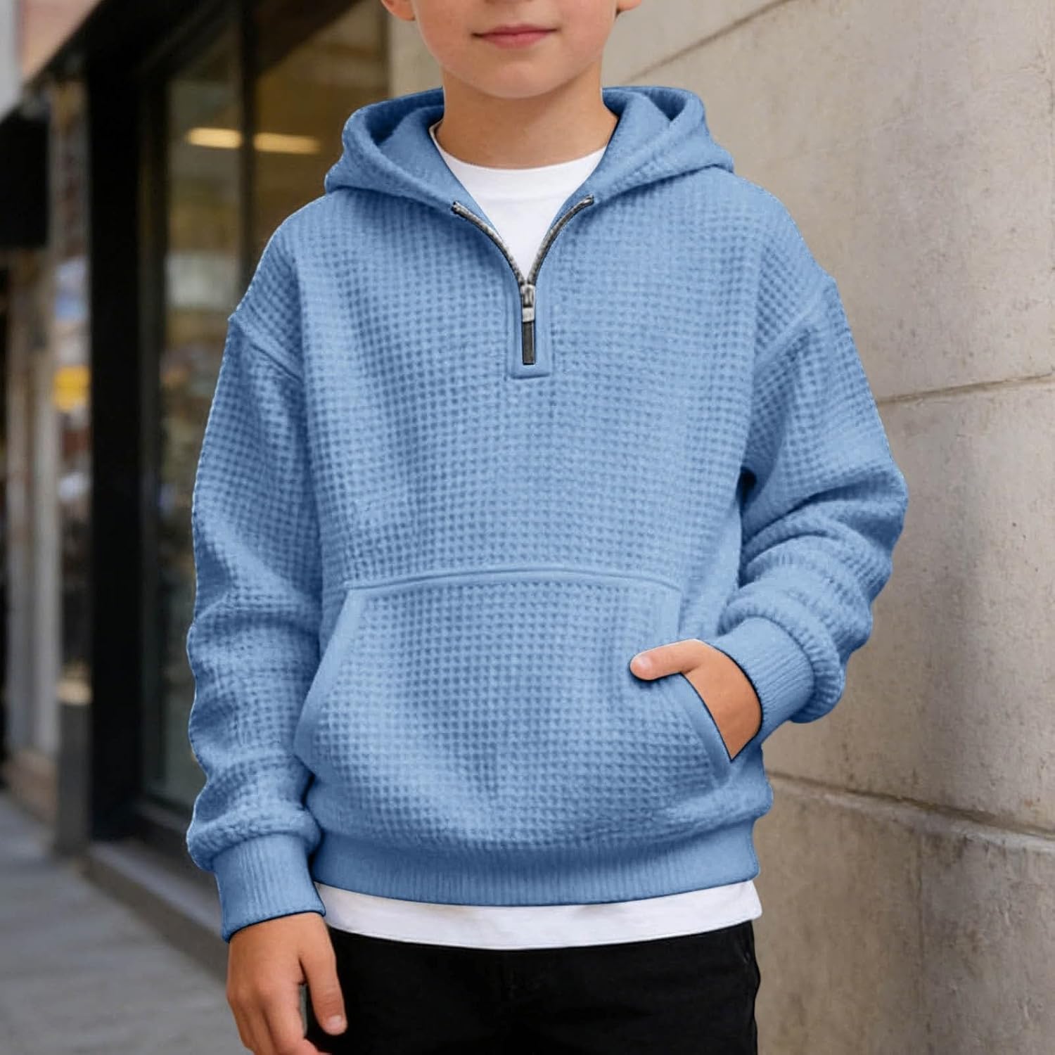 Girls Boys Quarter Zip Hoodie Long Sleeve Pullover Tops Casual Athletic Sweatshirt For Kids Girls Fleece Jacket