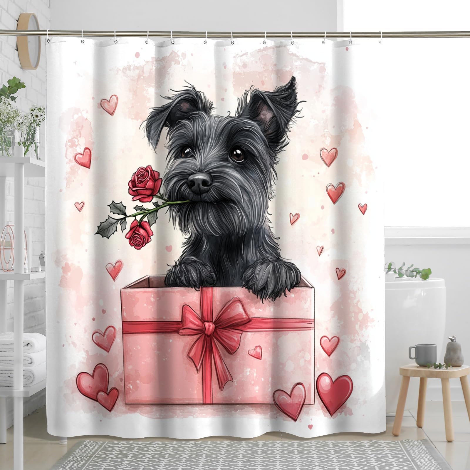 Rideau de douche rigolo cadeau Saint-Valentin original motif terrier écossais