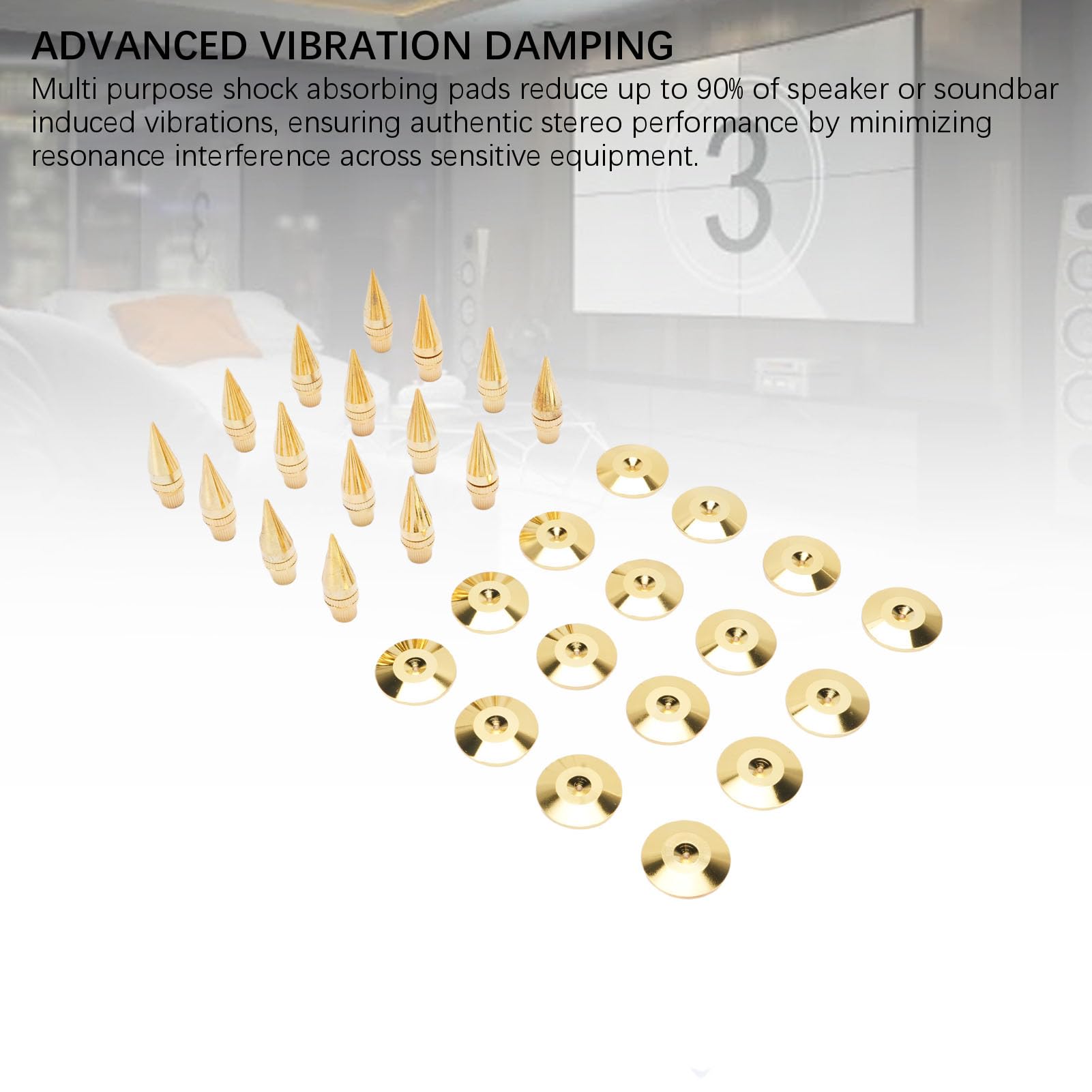 Fockety Kit di piedini isolanti per diffusori, confezione da 16 pezzi. Piedini isolanti in rame regolabili in altezza con base e tappetino per amplificatori, lettori CD/DVD
