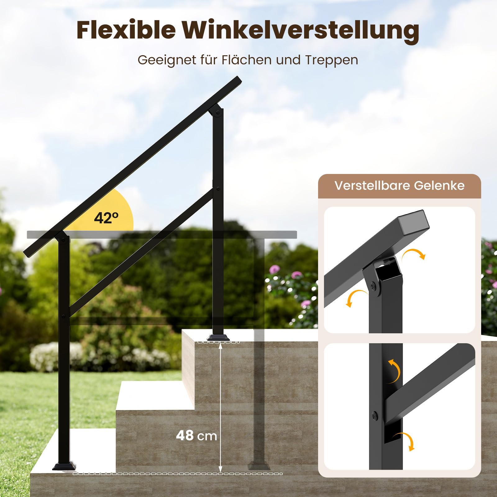 COSTWAY Handlauf Treppengeländer Seitliche Montage flexibler Winkelverstellung 104 cm