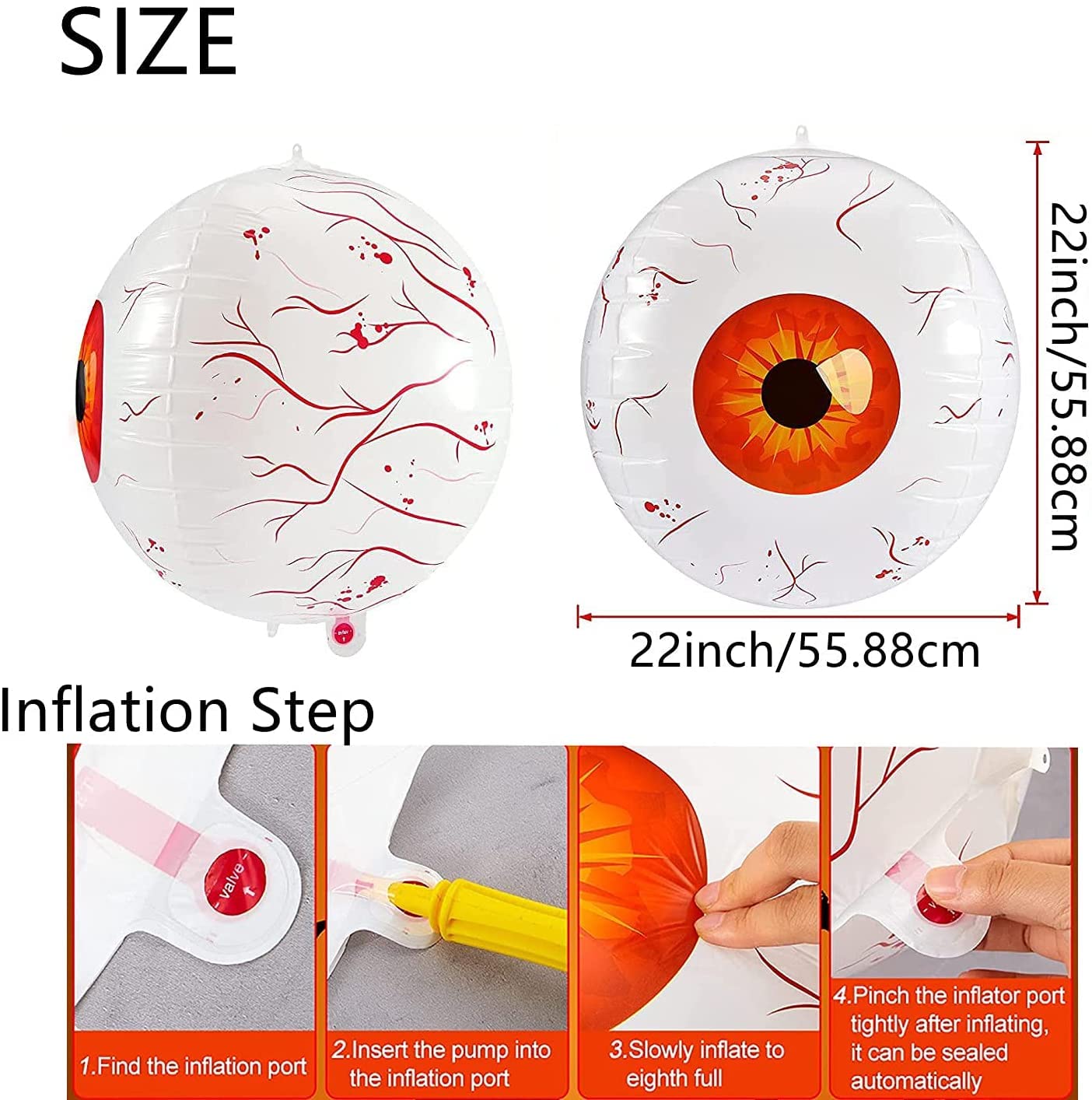 Halloween Inflatable Eyeball, 22 Inch 4D Aluminum Inflatable Eyeball, 6 Pack for Indoor Outdoor Garden Yard Halloween Party Decoration - Image 2