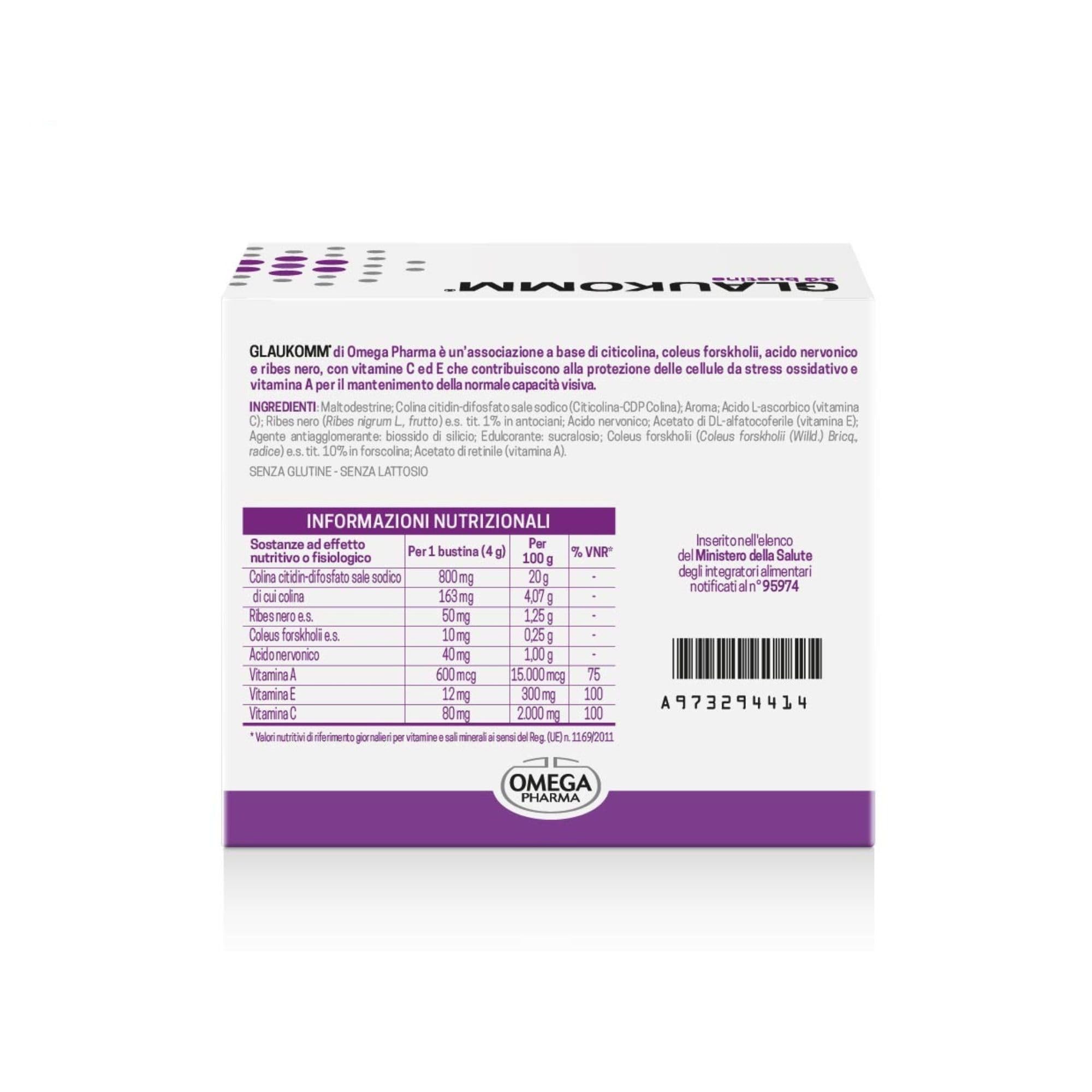 GLAUKOMM®, integratore per la Vista, con Citicolina | Omega Pharma | integratore alimentare, citicolina, coleus, ribes nero, acido nervonico, vitamine C, E e A