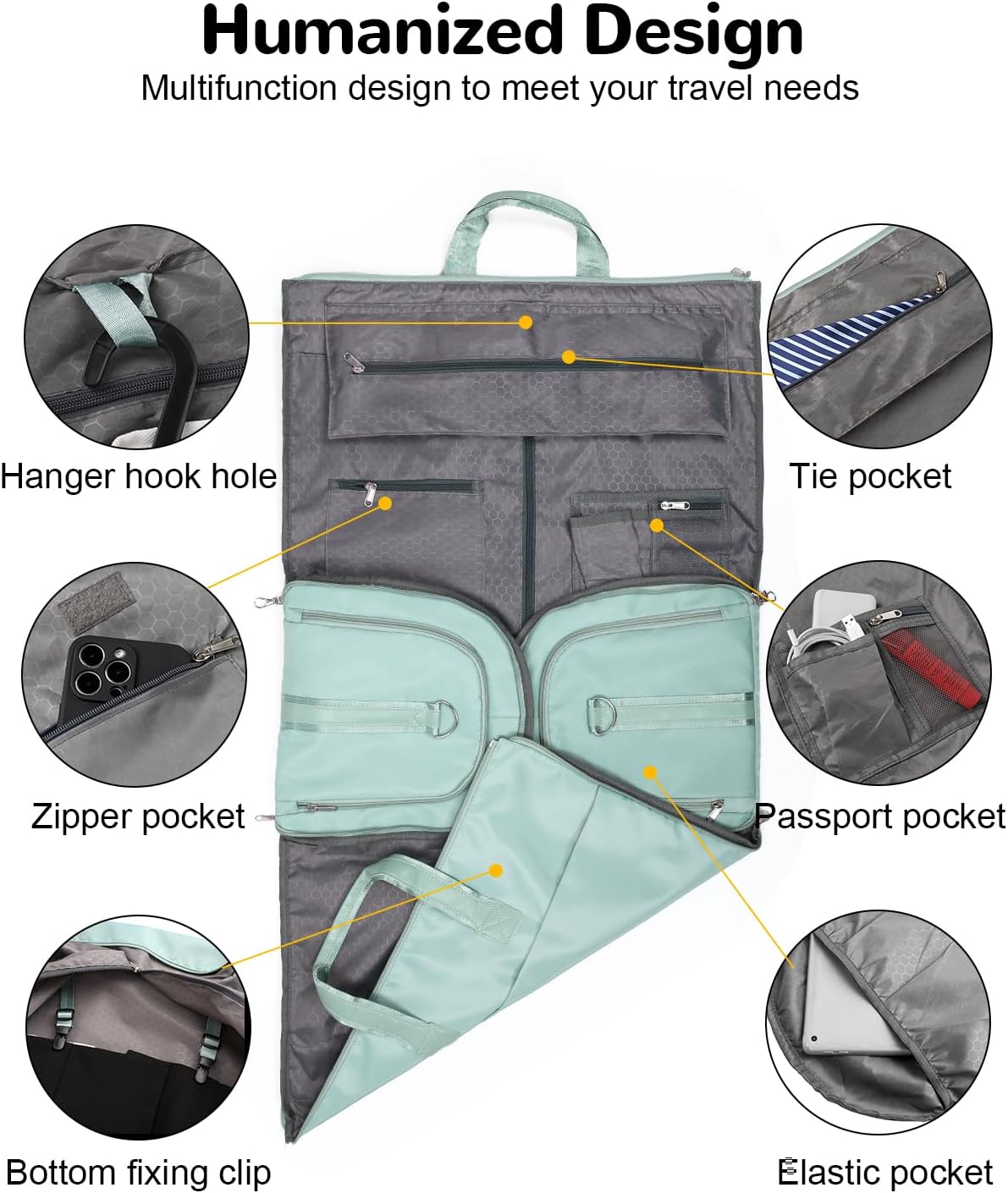 47L Large Convertible Travel Garment Duffel Bag for Men Women, 2 in 1 Hanging Suit Bag with Shoulder Strap, Green