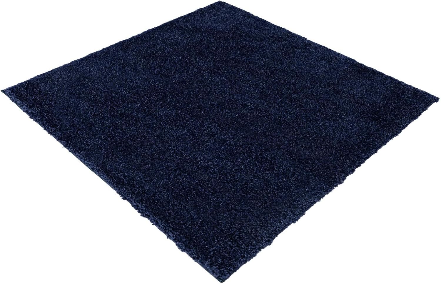 Rugs.com Solid Frieze Collection Rug – 4 Ft Square Navy Blue Shag Rug Perfect for Living Rooms, Kitchens, Entryways