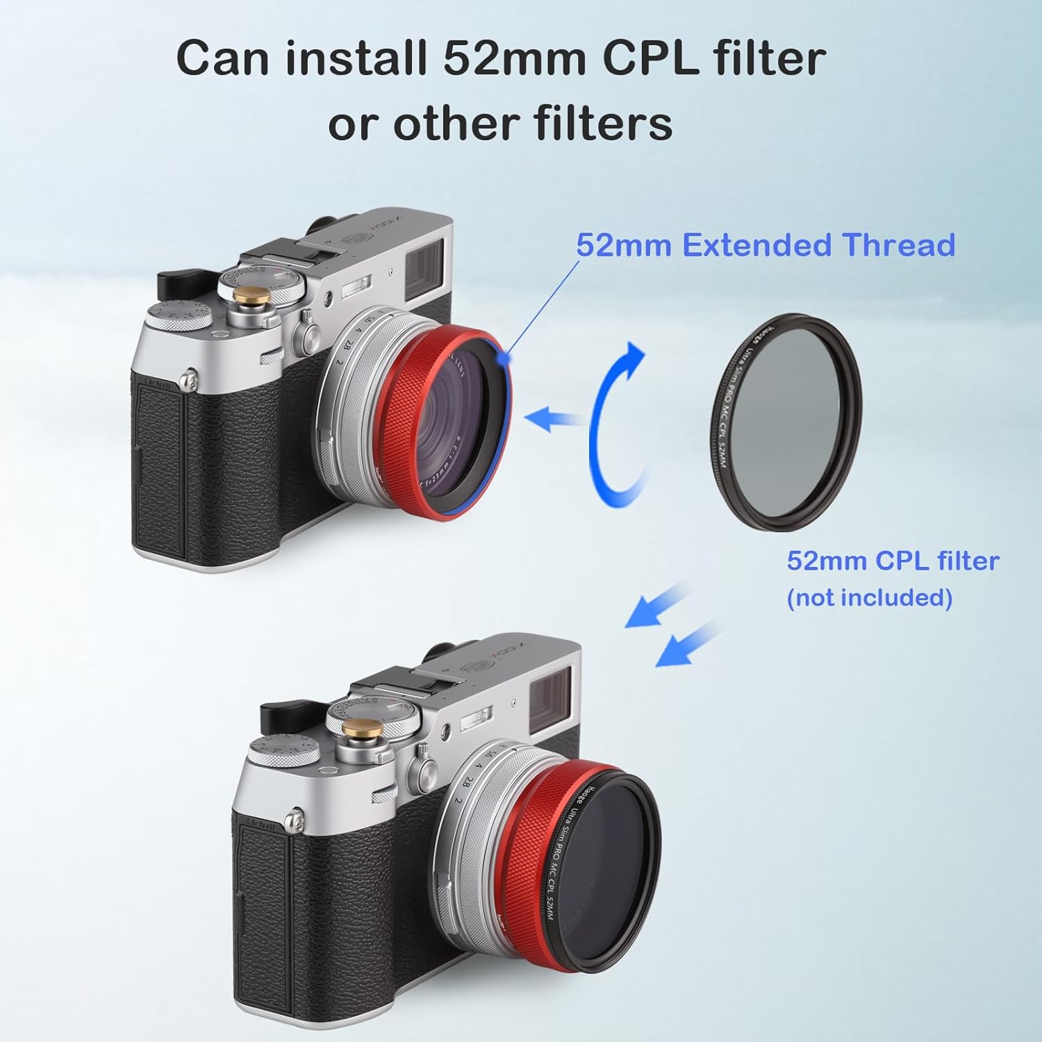 Haoge LUV-X54R Metal Lens Hood with MC UV Protection Multicoated Ultraviolet Lens Filter for Fujifilm X100VI Fuji X100V Camera Red - Image 5