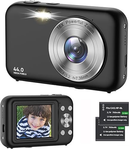 Cámara digital para niños para fotografía 44MP 1080P cámaras digitales para apuntar y disparar Cámara de vlogging anti vibración para YouTube