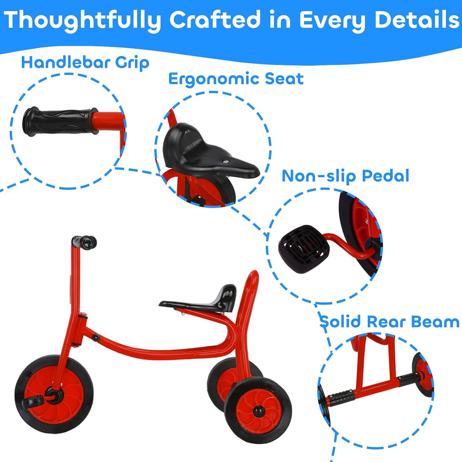 Kids Tricycle for Rider Ages 2-6, Preschool Daycare Trike Bike, Big Wheel Tricycle for Boys and Girls, Kids Outdoor Play Equipment