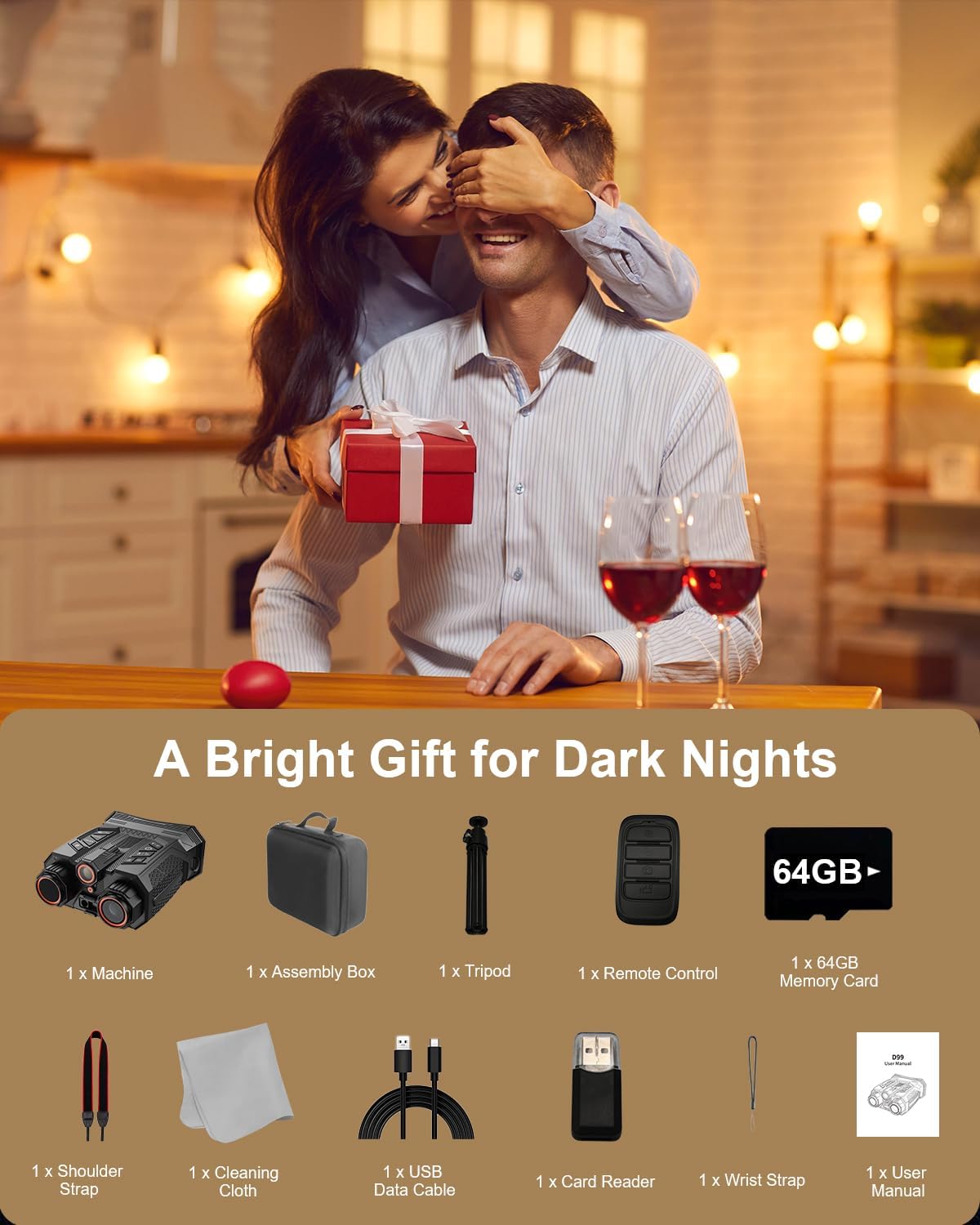 4K Night Vision Goggles with Rangefinder | 16X Zoom Night Vision Binoculars, 4'' LCD Screen with Infrared, 10000mAh Rechargeable Battery, 64GB TF Card, Video and Sound Recording for Camping, Black