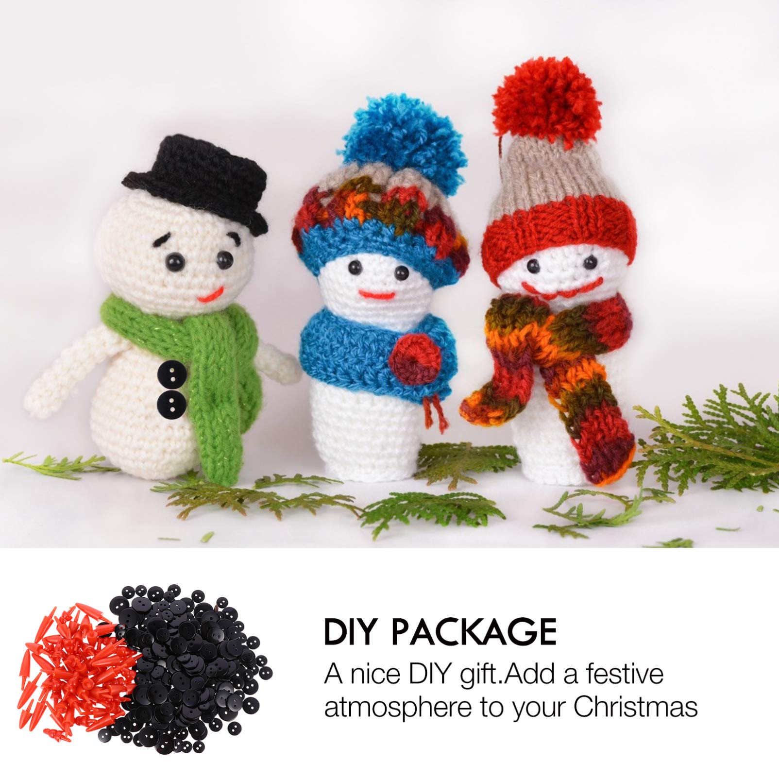 260Pcs Christmas Snowman DIY Craft Kit, Tiny Buttons, Carrot Snowman for Christmas Snowman Crafting Sewing Party Supplies - Image 3