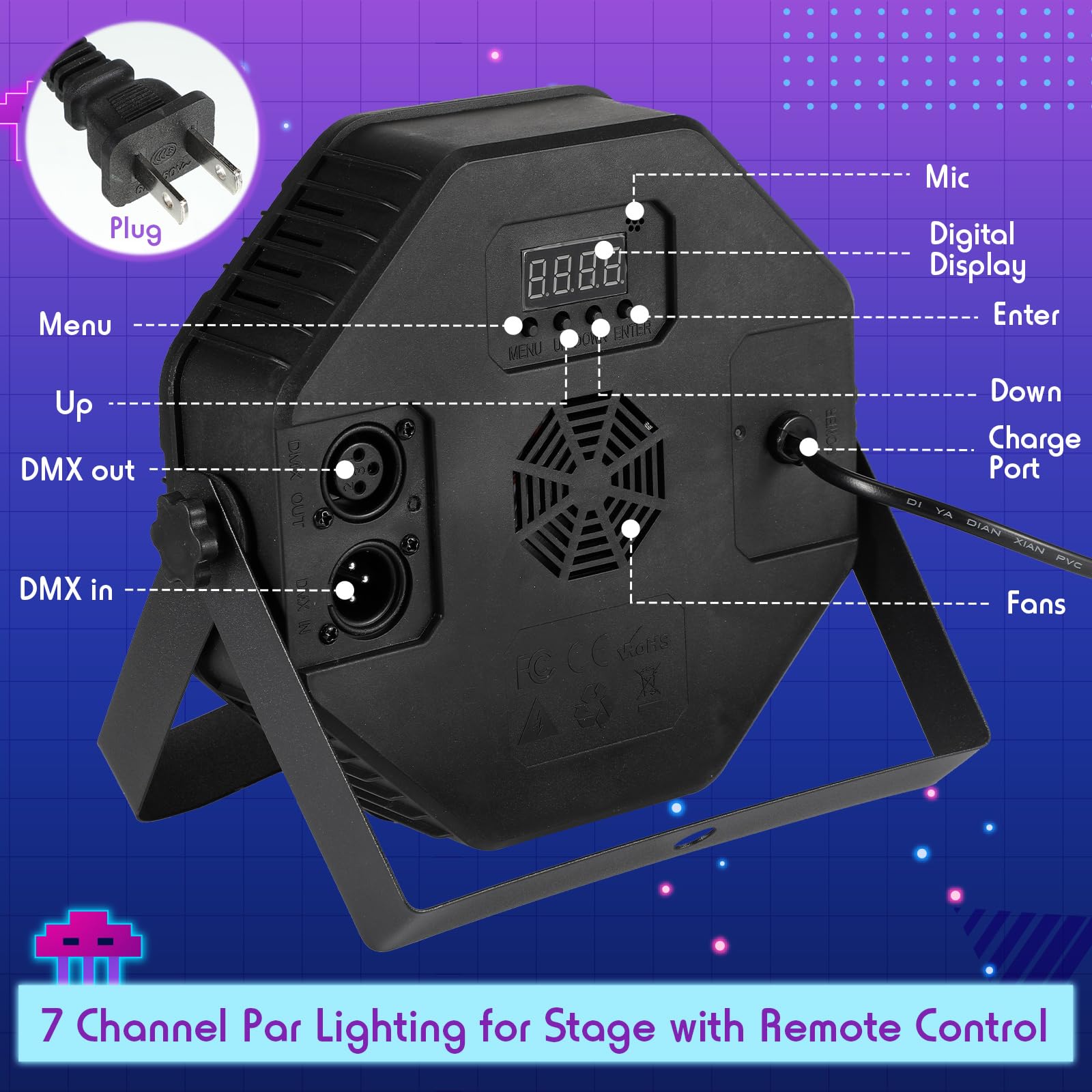 Handepo 20 Stück 36 LED Par Lights DJ Bühnenlicht 7 K Parbeleuchtung für Bühne mit Fernbedienung und DMX Steuerung Sound aktivierte Uplights Party Lichter für Weihnachten Musik Party Disco