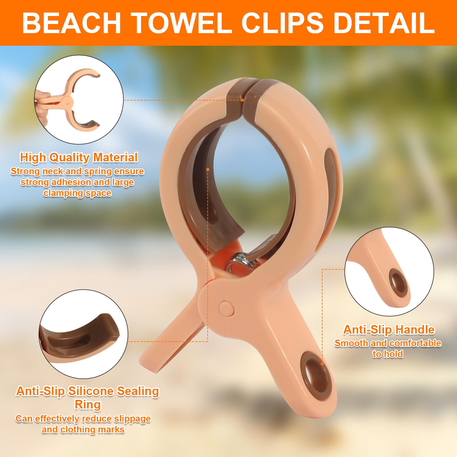 PORTENTUM Mollette per Teli Mare, Confezione da 12, Multicolore - Grandi Mollette in Plastica Antivento per Lettini e Sedie da Spiaggia, Dimensioni 12 x 8.5 x 2.1 cm