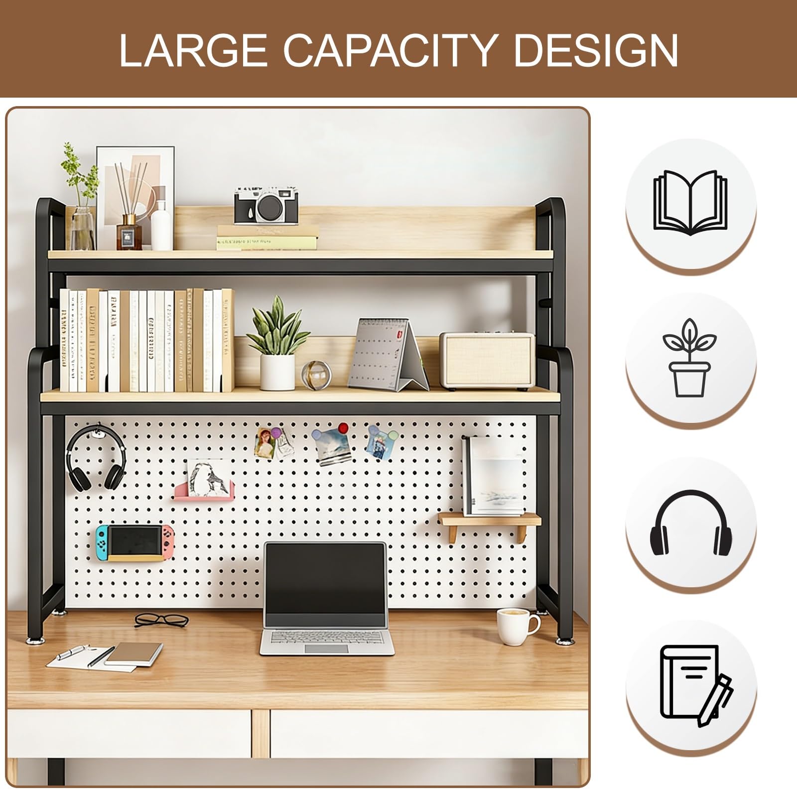 Dwupoziomowy organizer biurkowy – stojak do przechowywania w pozycji stojącej, organizer na biurko, półka na książki, do domu, gabinetu, biura (biały C, 136 cm