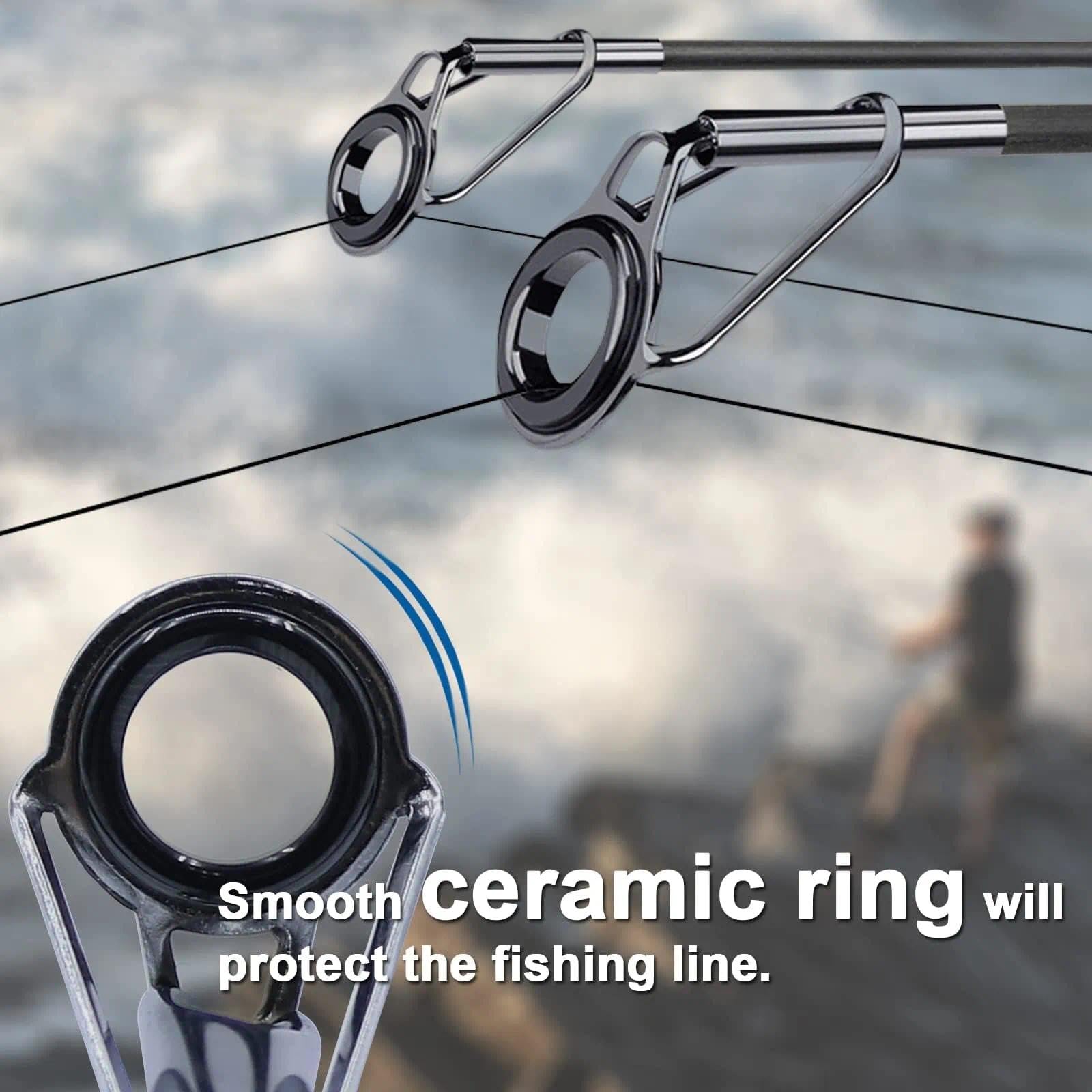 DWLIFE - Kit di riparazione per canne da pesca, 9 km, guida in ceramica con occhielli, colore argento salato, dimensioni miste con scatola (60 pezzi)