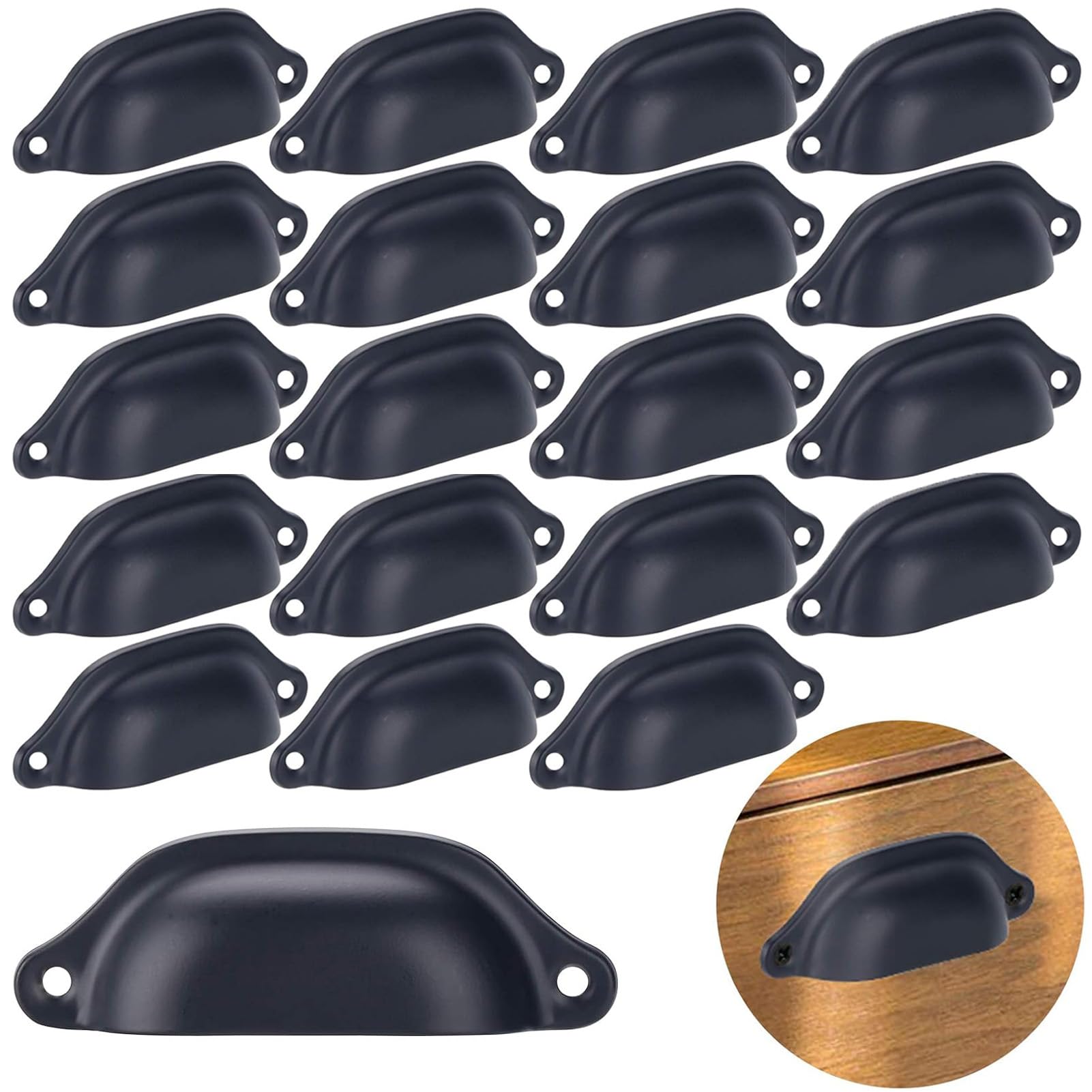 20xBlack Cupboard Handles,Vintage Cabinet Handles,Black Cup handles for cupboard wardrobe dresser drawers with screws