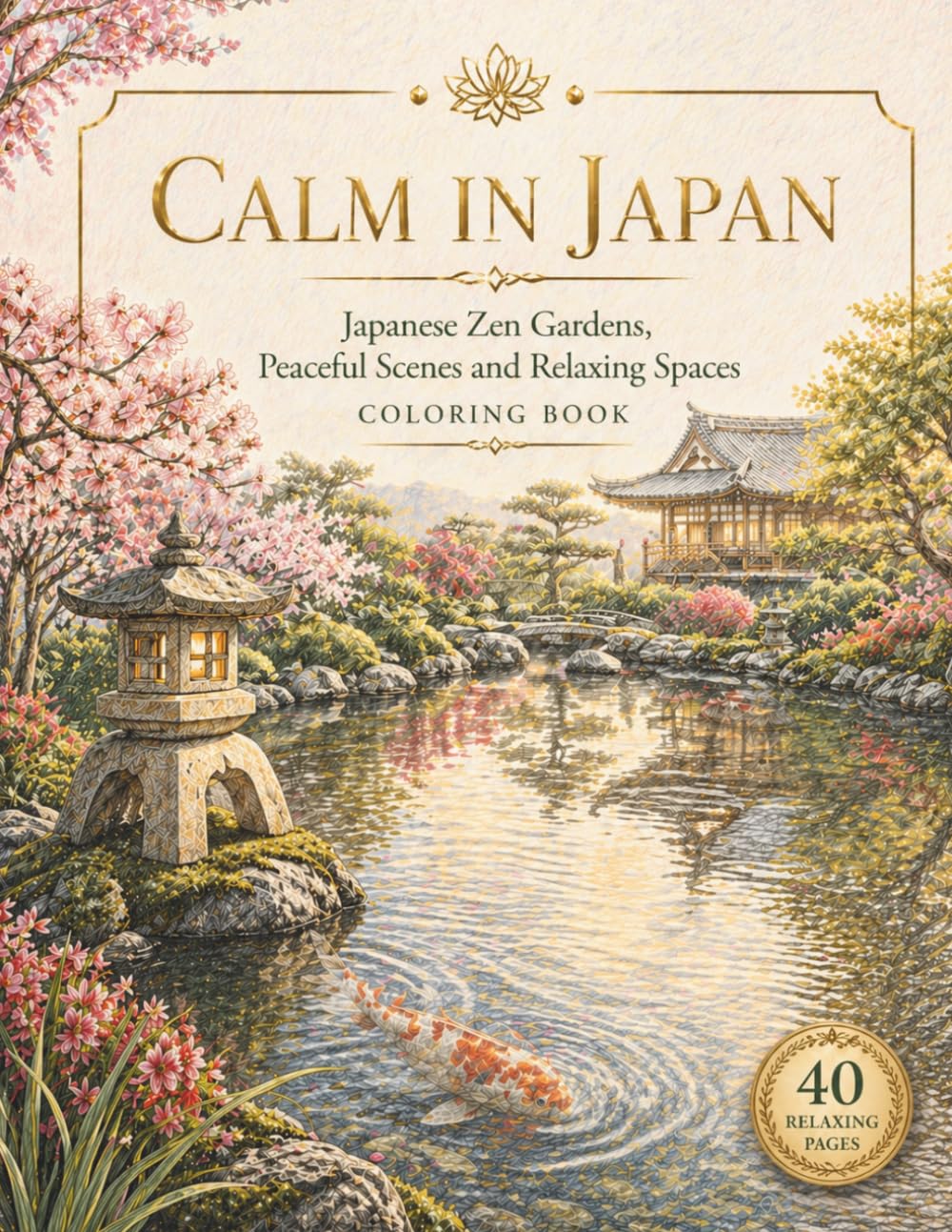 Calm in Japan: Japanese Zen Gardens, Peaceful Scenes and Relaxing Spaces Coloring Book for Stress Relief & Relaxation