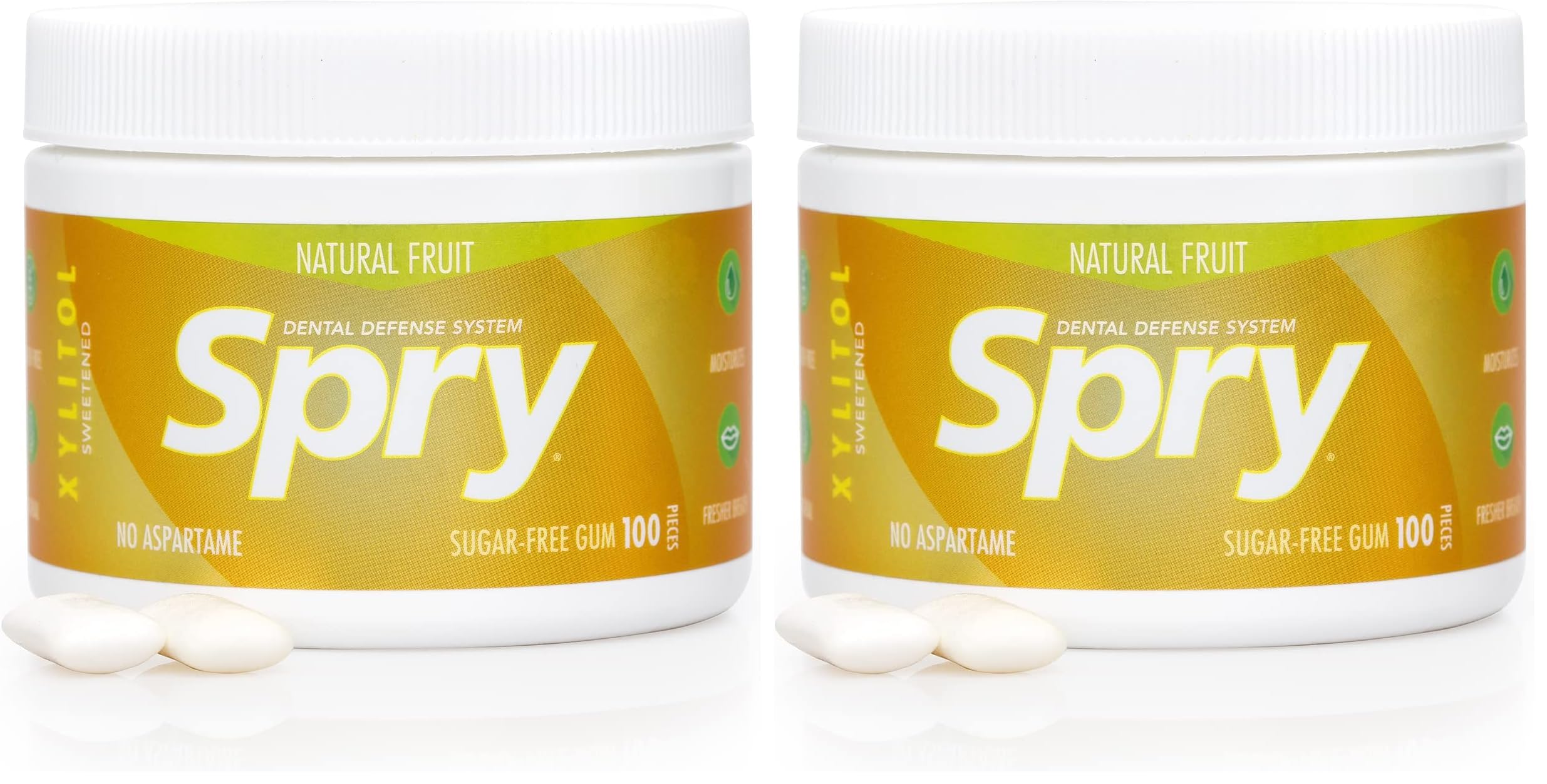 Spry Fresh Natural Xylitol Chewing Gum Dental Defense System Aspartame-Free Sugar Free Gum (Fresh Fruit, 100 Count - Pack of 2)