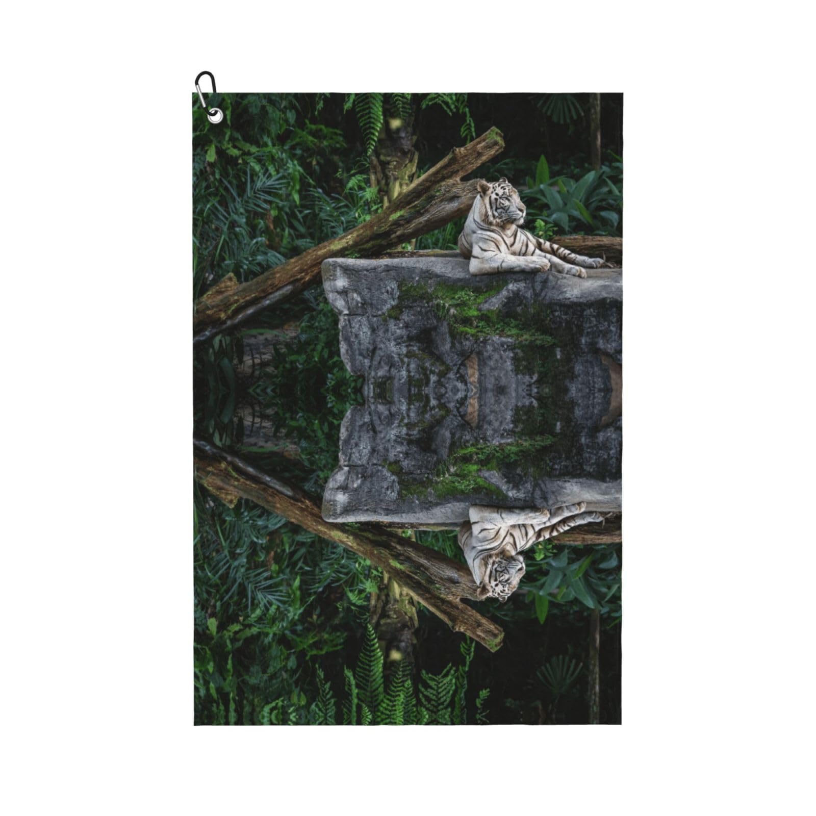 peiyeety White Tiger Rest in Microfiber Golf Towel with Carabiner Clip, 16x24 Inch Absorbent Waffle Weave Towel for Golf Bags