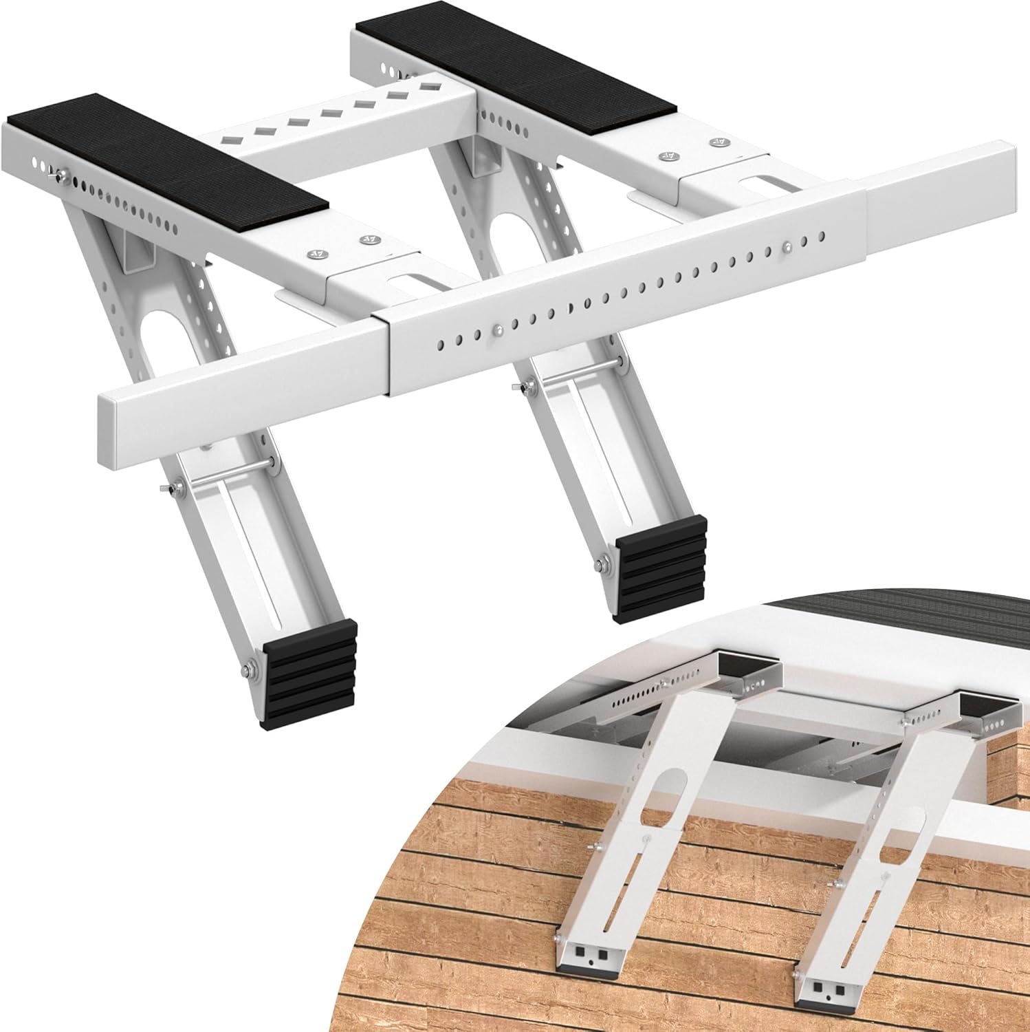 No-Drill Window AC Bracket, Upgraded Heavy-Duty Adjustable Air Conditioner Support Bracket, Fits Single/Double Hung Windows, Supports Up to 300 lbs, Easy Installation & Removal, White